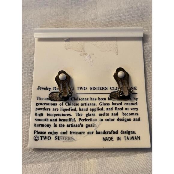 VTG Cloisonné Enamel Dome Button Clip On Earrings Cobalt-Pink-Gold 1” - Picture 2 of 2